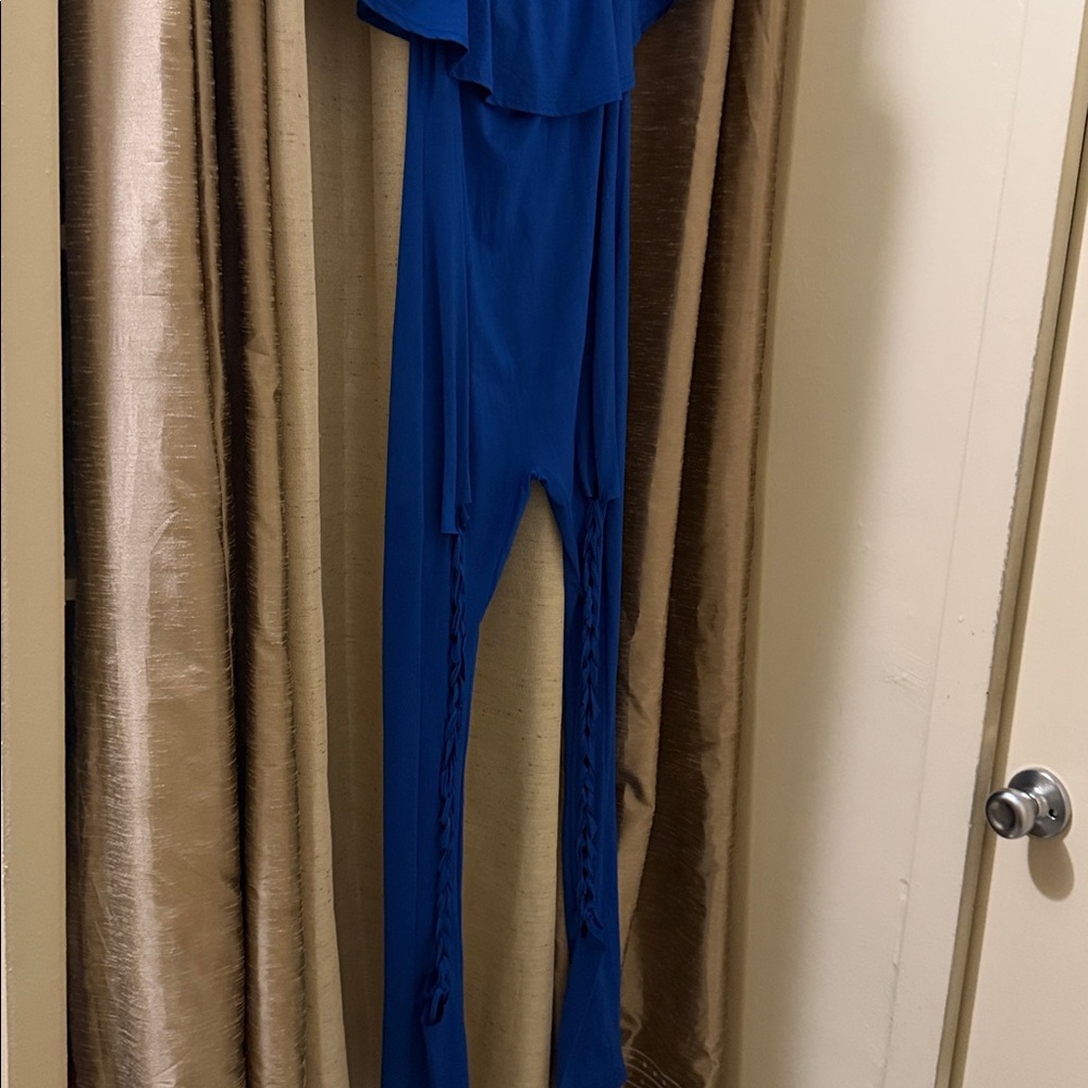 Royal Blue Off-Shoulder Ruffle Jumpsuit - Picture 4 of 5